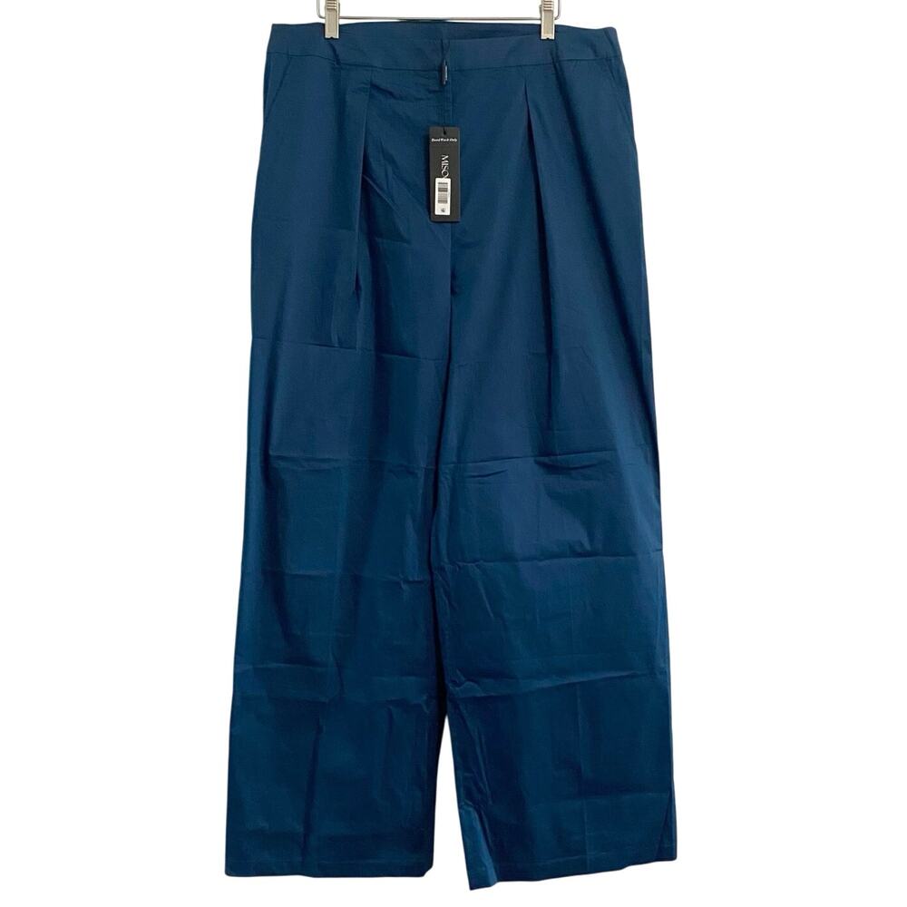 Misook Wide Leg Teal Blue Cotton Twill Pants Women’s Size Large 32 Inseam pleat